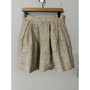 Hunter Dixon Women's Beige Gold Tweed‎ Pleated Mini Skirt Party Cocktail Size 2